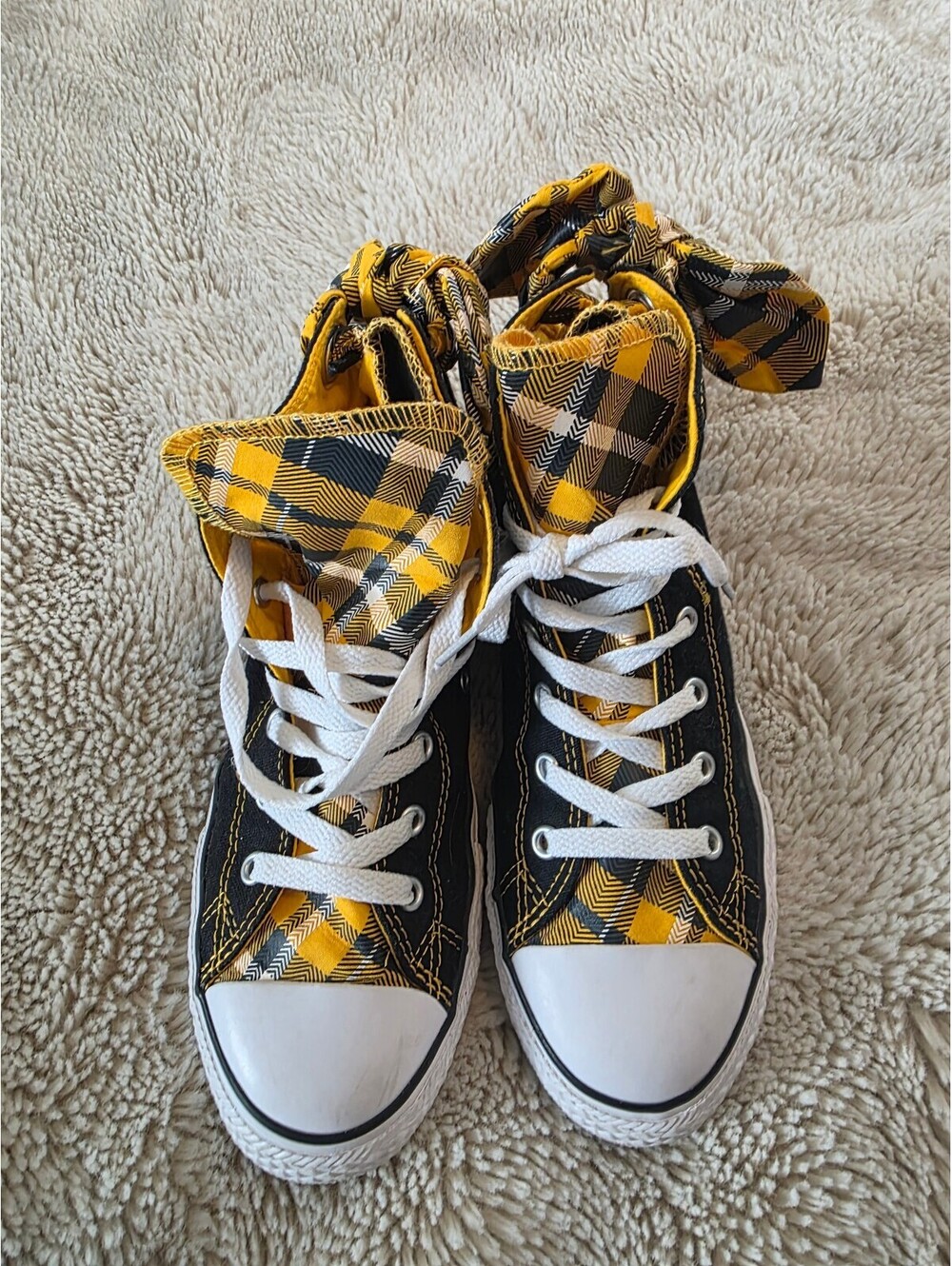 Converse Chuck Taylor All Star High Top Black Plaid Fold-Down Sneakers Size 5